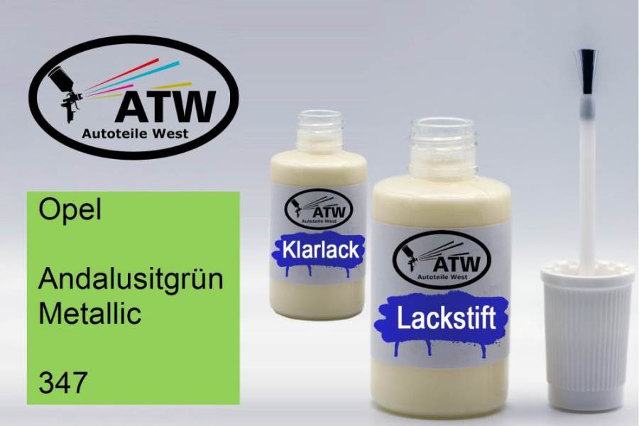 Opel, Andalusitgrün Metallic, 347: 20ml Lackstift + 20ml Klarlack - Set, von ATW Autoteile West.